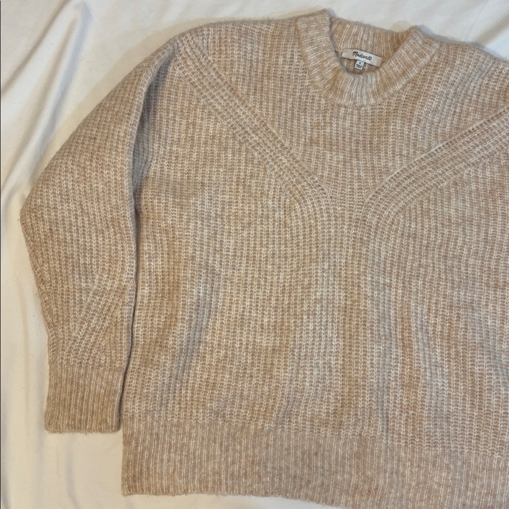 Madewell Belfiore Ribbed Wool Blend Pullover Crew Sweater, Heather Chalk, Small